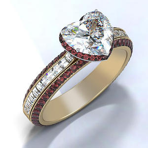 Anello di fidanzamento F523 con diamante taglio a cuore, in oro massiccio 18 carati con pavé, gioiello raffinato da donna - Product Image 1