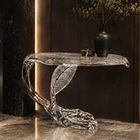 Table console en acrylique effet glace, design veine de feuille, luxe léger, pour entrées, villas, salons, halls d'hôtel, couloirs, maison