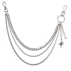 Cadena de cintura unisex estilo punk de aleación de zinc con diseño de estrella de varias capas y doble anillo para uso diario. - Product Image 5
