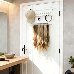 Gancho de 2 niveles para colgar sobre la puerta, de acero al carbono, de doble capa, para extensiones de cabello, pelucas, almacenamiento de toallas, organizador sin perforaciones - Product Image 6