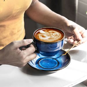 Ensemble tasse et soucoupe à café Kiln Latte Pull en céramique, style japonais rétro, haute qualité, fin, tendance, 300 ml, couleur unie, Chine - Product Image 2