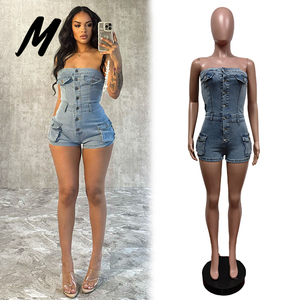 Summer New Women's <strong>Shorts</strong> Denim Jumpsuit Solid Color Sexy Women's Jean <strong>Overall</strong> <strong>Shorts</strong> - Product Image 1