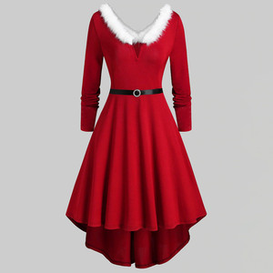 Vestido de fiesta de Navidad para mujer, disfraz rojo de Santa, cuello de piel sintética, ropa de talla grande, invierno, 2021 - Product Image 1