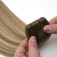 Extensiones de Cabello Humano Remy Ruso Virgen de Doble Trama Sin Costuras, Extensiones de Cabello con Trama de Mariposa de PU con Orificios