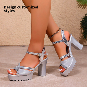 Nouvelles sandales sexy pour femmes à talons hauts, talon épais <span class=keywords><strong>de</strong></span> 10 cm, dessus carré en forme <span class=keywords><strong>de</strong></span> X, boucle ovale, pendentif en <span class=keywords><strong>diamant</strong></span> artificiel A-HA-05 - Product Image 3