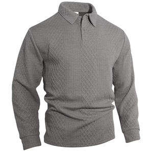 Polo de manga larga para hombre, de jacquard texturizado, color liso, con botones, diseño de solapa, holgado, para uso diario informal - Product Image 6