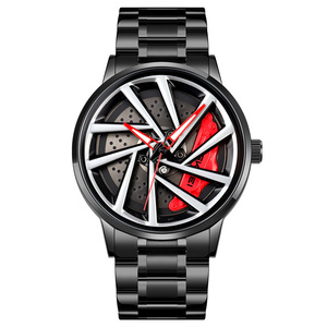 Reloj de Cuarzo para Hombre con Diseño Popular, Acero Inoxidable, Hebilla Plegable Simple, Resistente al Agua 3ATM, Esfera Personalizada con Diseño de Rueda - Product Image 1