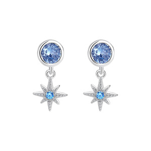 Pendientes colgantes de plata de ley S925 con circonita azul brillante y estrella de ocho puntas para mujer, joyería fina celestial de moda. - Product Image 1