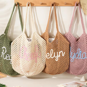 Bolso de Hombro Tejido a Mano con Nombre Personalizado Uionen, Bolso Grande de Punto Calado para el Día a Día, Playa o Viajes - Product Image 4