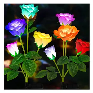 4 ve 3 başlı gül çiçek büyütülmüş GÜNEŞ PANELI açık Yard bahçe dekorasyon için 7 renk değiştirme gül ışıkları güneş lambası