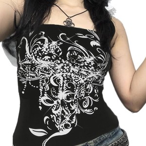 Z-5866 Nouveau débardeur court sexy imprimé style sombre culture asiatique pour femme, collection 2025, style rétro urbain - Product Image 5