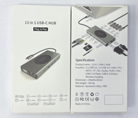 Station d'accueil USB-C 13-en-1 avec adaptateur USB3.0*2, PD, lecteur de cartes TF/SD, audio 3.5, VGA, RJ45 et charge sans fil 15W en alliage d'aluminium