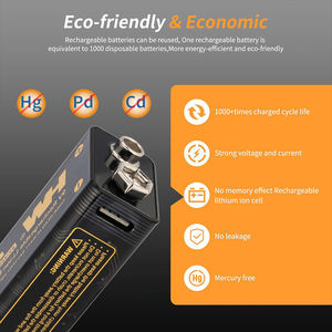 リチウムイオン電池9V USB充電式バッテリー500mAh 1000サイクルタイプCポートOEM ODM - Product Image 5