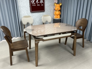 Juego de Mesa de Comedor Redonda Moderna <span class=keywords><strong>2026</strong></span> con Patas de Madera Maciza de Roble y Cubierta de Piedra para Hogar o Restaurante - Product Image 5