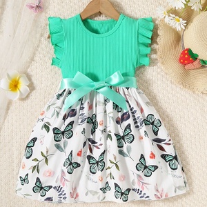 Girls Dresses Sleeveless <strong>Butterfly</strong> Print Ribbed <strong>Top</strong> with Flutter <strong>Sleeve</strong> for Summer Vacation - Product Image 5