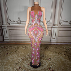 Novance Y5453 Abito da Sera Trasparente con Strass di Lusso per <span class=keywords><strong>Donna</strong></span>, Vestito Aderente con Collo Alto per Feste di <span class=keywords><strong>Laurea</strong></span> - Product Image 1