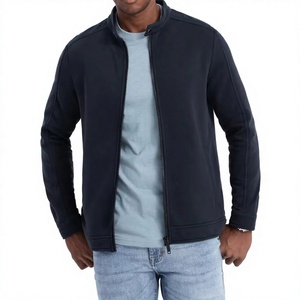 Men's <b>Navy</b> <b>Blue</b> Zip-Up <b>Fleece</b> <b>Jacket</b> Regular Fit Stand Collar Casual Autumn Wear Men Pullover Hoodie For Men - Product Image 1