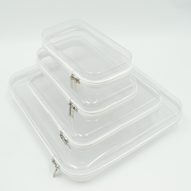 PVC Transparent Square Storage Zipper Hard Shell Case Pencil Clear Plastic Hard Side Zipper Case