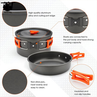 Batterie de cuisine de camping, kit de casseroles antiadhésives, ensemble de bouilloire de 1,1 L avec 2 jeux de tasses en acier inoxydable, assiettes, fourchettes, couteaux et cuillères