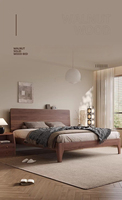 Holzplattformbett im Mid-Century-Stil mit hohem Kopfteil, Sperrholzlattenrost, kein Boxspringbett erforderlich