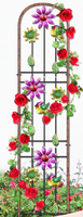 Lot de 2 treillis de jardin en métal fin de style Japandi minimaliste, à fleurs roses entrelacées, pour lignes de clôture continues