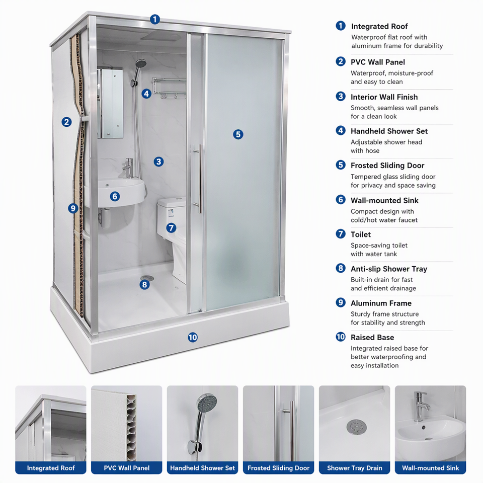 Generic Hotel Layout Prefab Modern Bathroom Integrated Shower Room Tempered Glass Frame ...