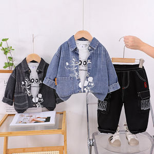 Conjunto Casual de Alta Calidad para Niños Pequeños, Chaqueta Vaquera con Cuello Solapa y Personajes de Dibujos Animados, Camiseta y Pantalones, <span class=keywords><strong>Ropa</strong></span> Infantil para Uso Diario - Product Image 1