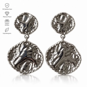 Orecchini Pendenti Rotondi Irregolari da Donna per Uso Quotidiano e Regali per Feste, Design a Doppio Disco Martellato - Product Image 4