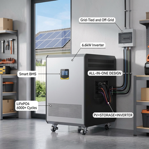 Aibei - Inversor de Energía Solar Híbrido Todo en Uno de 48 V, 6,6 KW, 10 KWh, Batería de Litio LiFePO4 de Acero Galvanizado de 138 Kg - Product Image 2