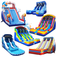 Tobogán Inflable con Forma de Palmera, Toboganes Acuáticos Dobles Gigantes para Adultos, Toboganes Inflables para Parques Acuáticos en Alquiler