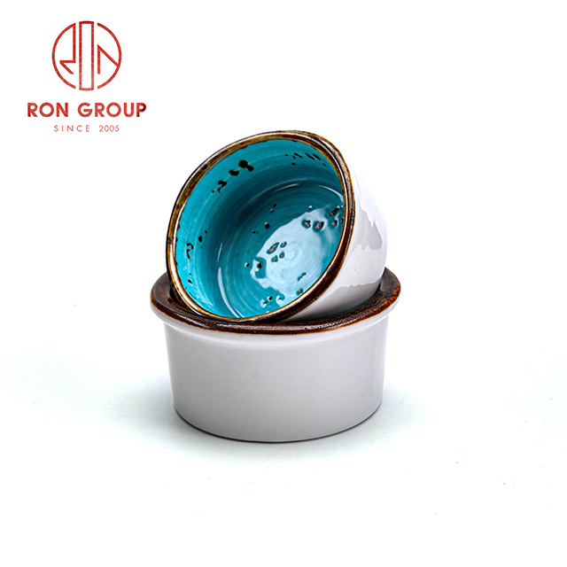 Mini Round Stackable Restaurant Hotel Small Sauce Dish Ceramic Tableware Double Use Baking Use Ceramic Ramekins