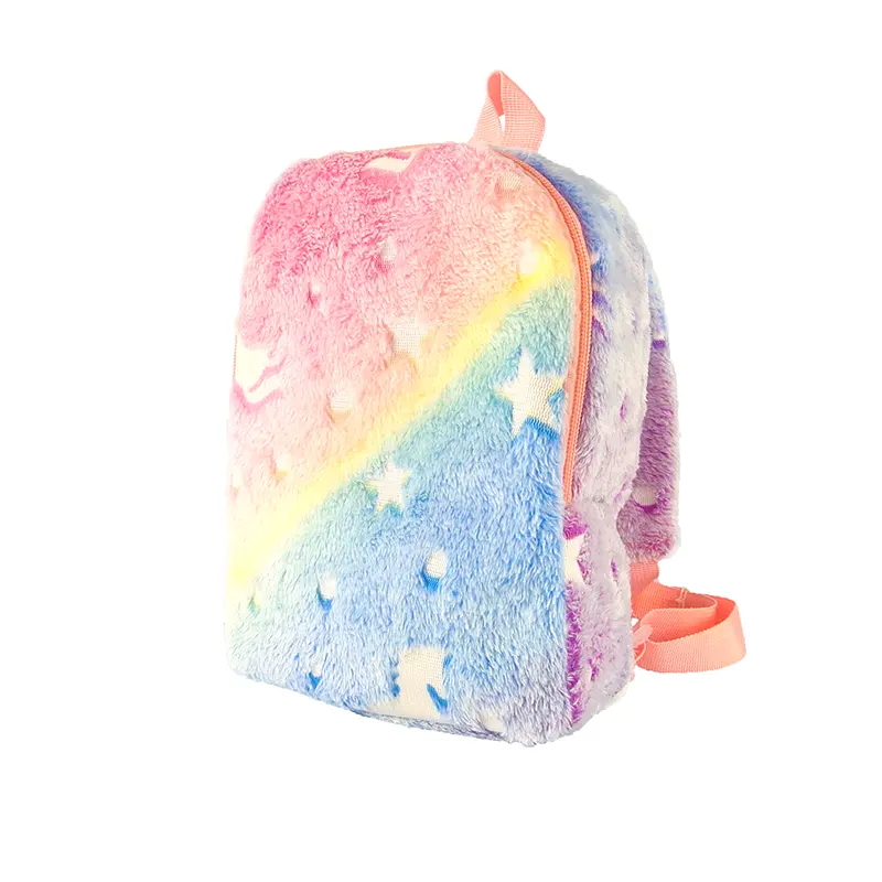 Cute Cartoon Fluffy Glitter na noite Boy e Girl 's Preschool Kindergarten Crianças Rainbow Backpack School Bags para crianças 2023