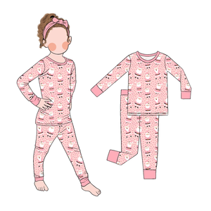 Pyjamas pour enfants Little Glow Kid, vente en gros, filles, manches longues, deux pièces, mignons, Noël, imprimé personnalisé, pain d'épices, bébé - Product Image 1
