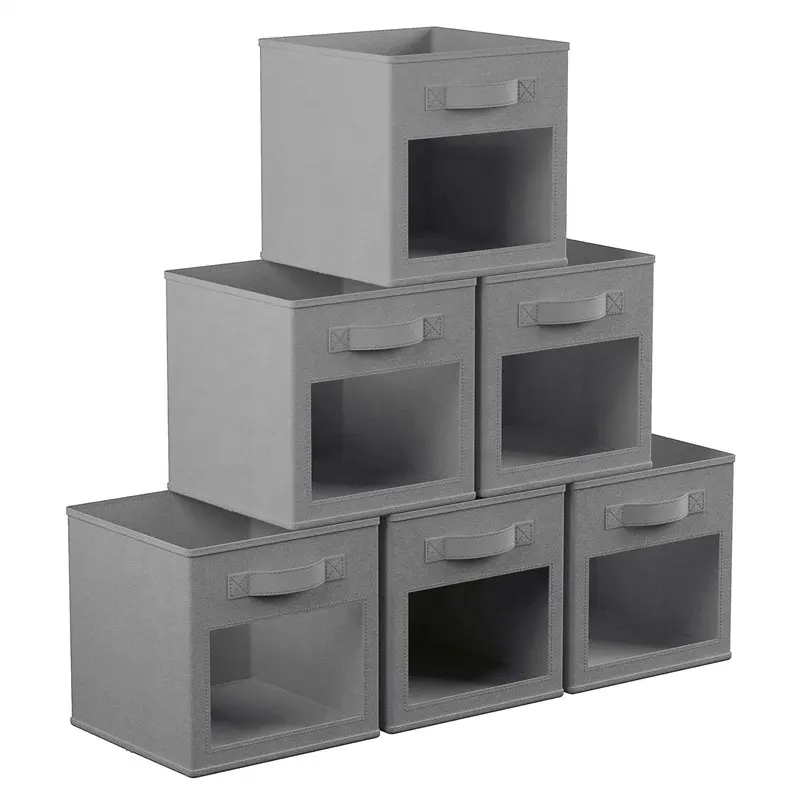 Кубические корзины для хранения с прозрачным окошком, тканевые корзины, коробка для шкафа, органайзер с ручкой