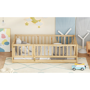 Montessori Floor <b>Bed</b> Twin Size Wood With Fence And Door Kids <b>Bed</b> - Product Image 4