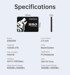 SIMDISK 도매 가격 2.5 "SATA SSD 3.0 디스코 Duro SSD OEM 디스코 SSD 120GB 240GB 480GB 하드 디스크 드라이브 1 테라바이트 2 테라바이트 데스크탑