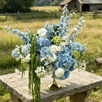 Boule de fleurs artificielles la plus populaire pour événements 2026, 50-60 cm, grande, bleu-vert mélangé, hydrangea, centre de table pour autel