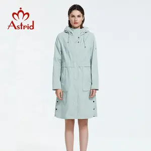 Trench Coat Women Long fashion plus size mid-length style for women with a hood spring-autumn light-colored wind AS-9020