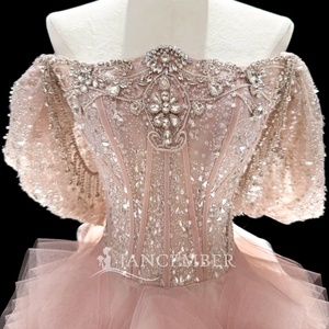 ชุดราตรีงาน Quinceanera สีชมพูอมเทา รุ่น Jfh237 ประดับลูกปัดที่ตัวเสื้อ พร้อมระบายช่วงเอว สำหรับงานฉลองอายุ 16 ปี Jancember - Product Image 3