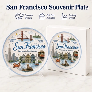 Plato Decorativo de Cerámica de Recuerdo de <span class=keywords><strong>San</strong></span> <span class=keywords><strong>Francisco</strong></span>, EE. UU., con Diseño de Teleférico y Paisaje Urbano Marino, de Gres, Personalizado, OEM, ODM, Venta al por Mayor - Product Image 1