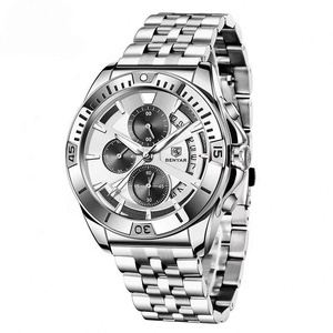 Montre chronographe sportive décontractée pour homme, bracelet en cuir, étanche, montre classique à quartz avec fenêtre de calendrier - Product Image 4