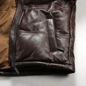 Chaqueta de plumón de piel auténtica gruesa de alta calidad para invierno personalizada abrigos de piel de vaca y oveja cálidos con cuello levantado para hombre de talla grande - Product Image 5