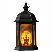 Lanterne LED d'Halloween en plastique, motif citrouille, sorcière, chauves-souris, maison hantée, veilleuse décorative pour table de fête
