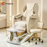 Chaise de pédicure élégante beige avec bassin pour les pieds, mobilier de salon de beauté et spa, service professionnel de soins des pieds