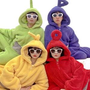 Combinaison à capuche en fourrure style Anime Tinkywinky Laa Laa <span class=keywords><strong>Po</strong></span> Zip, inspirée des costumes de films et séries TV, pour festivals, spectacles et vêtements de nuit - Product Image 1