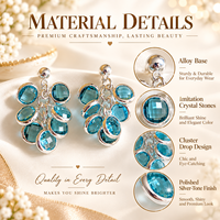 Boucles d'oreilles pendantes en alliage avec cristal bleu en forme de goutte de raisin, pierre ronde ovale, bijoux floraux pour soirée
