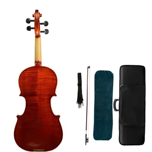 Violín artesanal Master <span class=keywords><strong>Stradi</strong></span>, fondo de arce flameado, tapa de abeto, accesorios de ébano, completo con puente, arco y estuche rígido. - Product Image 2