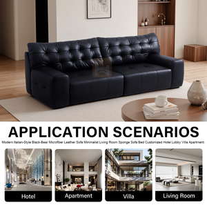 Ensemble de <span class=keywords><strong>canapé</strong></span>-lit en <span class=keywords><strong>cuir</strong></span> <span class=keywords><strong>microfibre</strong></span> noir de style italien moderne, salon minimaliste, éponge personnalisée, hall d'hôtel, villa - Product Image 3