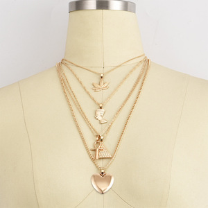 2025 nuova piramide multistrato regina del faraone collana pendente alla moda foglia d'acero cuore ciondolo collana per signore gioielli - Product Image 3
