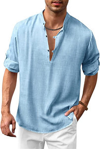Chemise de plage décontractée en <span class=keywords><strong>coton</strong></span> et <span class=keywords><strong>lin</strong></span> à manches longues pour <span class=keywords><strong>homme</strong></span> - Product Image 5